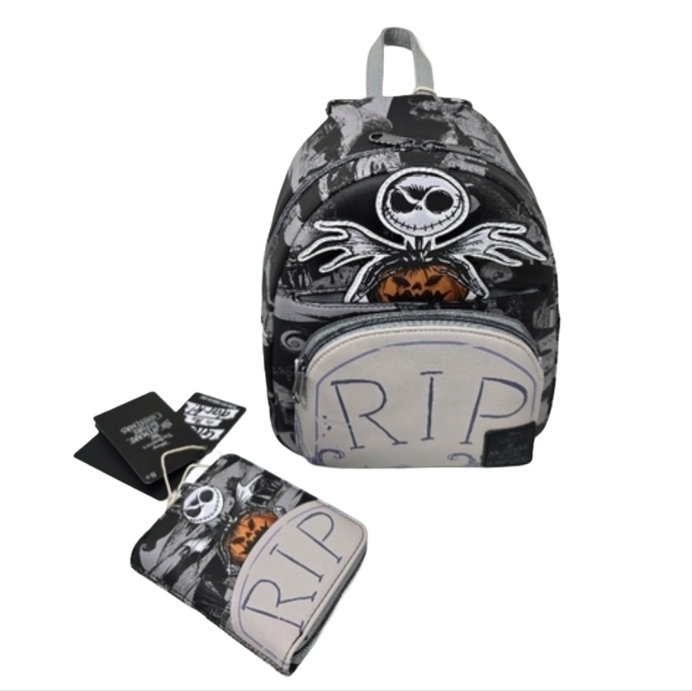 Loungefly NBC Jack Skellington RIP  Mini Backpack Wallet Set NWT